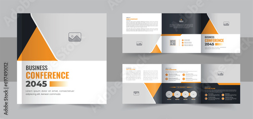 Business square trifold brochure template design layout vector, conference square trifold brochure template layout