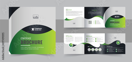 Conference square trifold brochure template, Creative square trifold brochure flyer layout vector photo