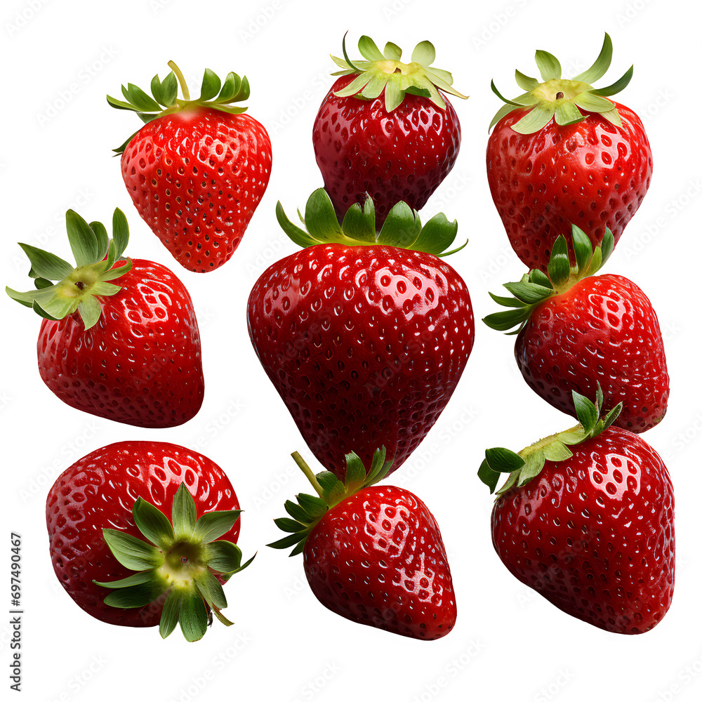 Set of Red Strawberry isolated on transparent background Generative AI Set of Red Strawberry isolated on transparent background Generative AI