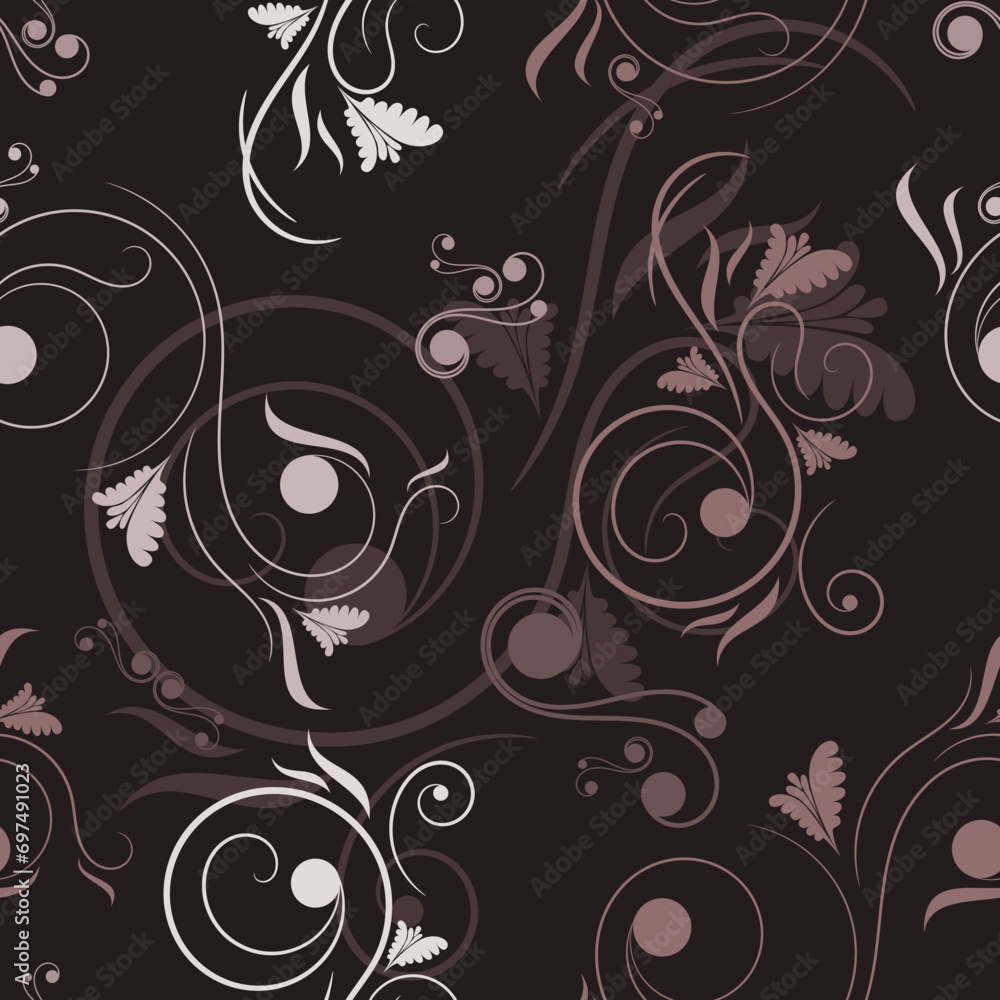 Editable Vintage Floral Swirl Seamless Pattern Vector With Dark Background for Decorative Element