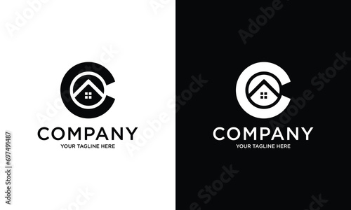 abstract minimal real estate c letter logo design