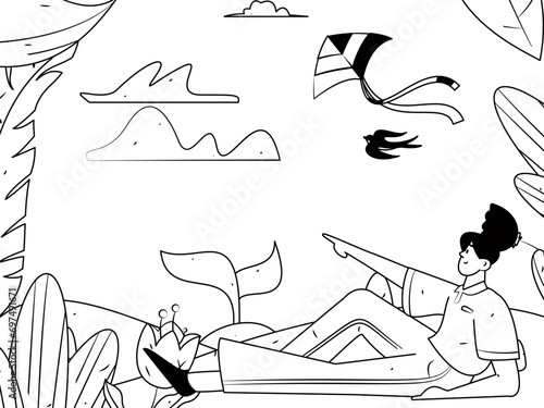 24 solar terms: Beginning of spring, rain, awakening of insects, spring breeze, Qingming Festival, Grain Rain, flat character vector concept operation hand-drawn illustration
