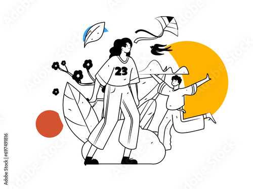 24 solar terms: Beginning of spring, rain, awakening of insects, spring breeze, Qingming Festival, Grain Rain, flat character vector concept operation hand-drawn illustration
