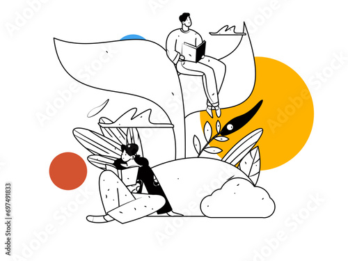 24 solar terms: Beginning of spring, rain, awakening of insects, spring breeze, Qingming Festival, Grain Rain, flat character vector concept operation hand-drawn illustration
