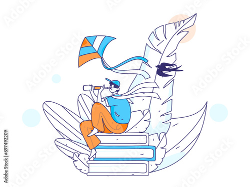 24 solar terms: Beginning of spring, rain, awakening of insects, spring breeze, Qingming Festival, Grain Rain, flat character vector concept operation hand-drawn illustration
