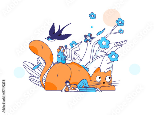 24 solar terms: Beginning of spring, rain, awakening of insects, spring breeze, Qingming Festival, Grain Rain, flat character vector concept operation hand-drawn illustration
