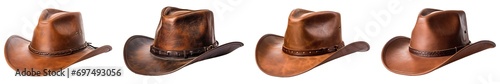 Collection of brown cowboy hat isolated on transparent background 