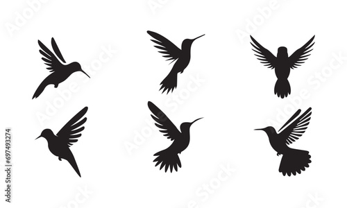 House sparrow or bird silhouettes set vector illustration  black And white 