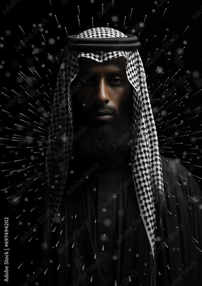 Portrait of middle eastern man wearing cloth on technology background Portrait of middle eastern man wearing cloth on technology background