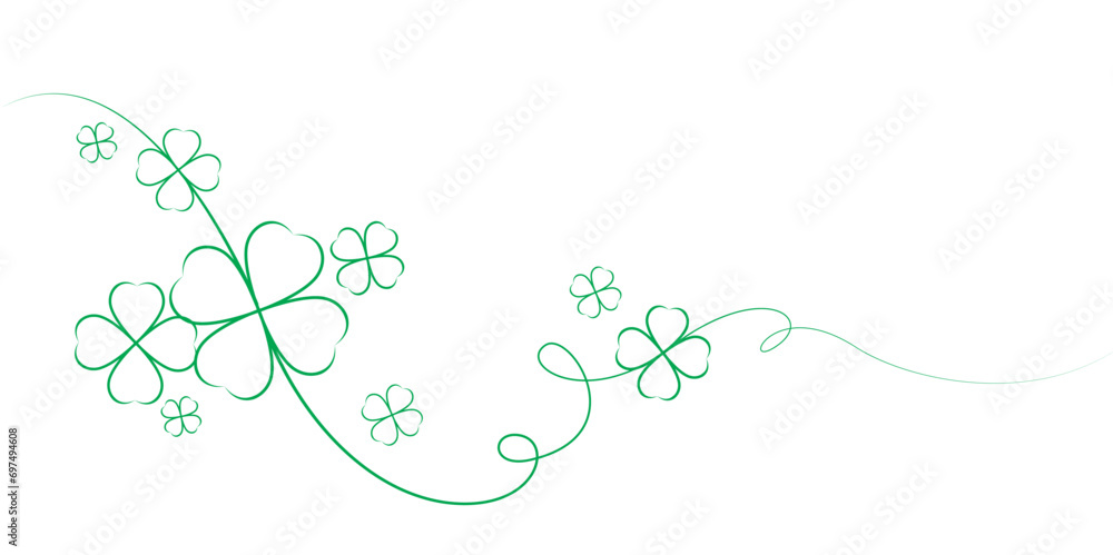 Continuous line drawing of Irish Happy Saint Patrick's Day celebration design with clover leaves .vctor eps 10 Continuous line drawing of Irish Happy Saint Patrick's Day celebration design with clover leaves .vctor eps 10
