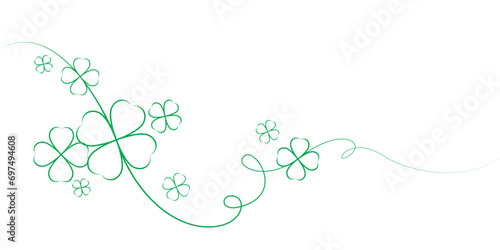 Continuous line drawing of Irish Happy Saint Patrick's Day celebration design with clover leaves .vctor eps 10