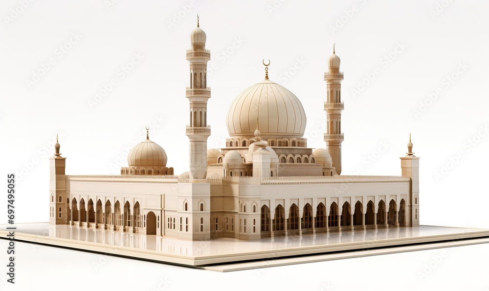 An illustration of a magnificent mosque design concept in a miniature form. Generative AI