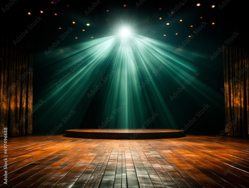 Traditional theater stage with vibrant lighting and elegant architectural details. Generative AI