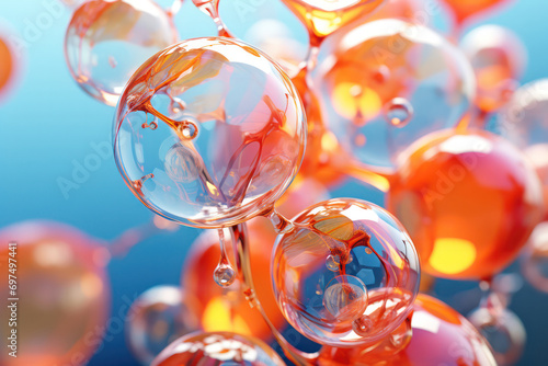Breathtaking Ephemeral Scene, Abundant Transparent Bubbles in Harmonious Blue and Orange Tones.
