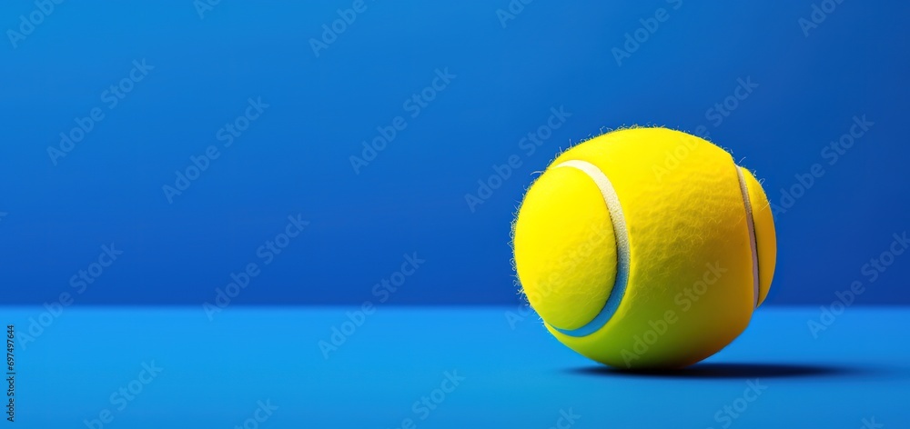 Tennis balls photographed against a blue background. generative AI