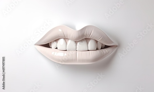 photo illustration of smiling lips and teeth in shades of white. generative AI