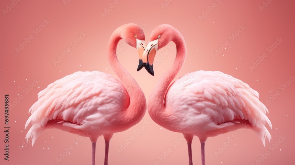 Fototapeta premium Two Flamingos forming A Heart Shape 