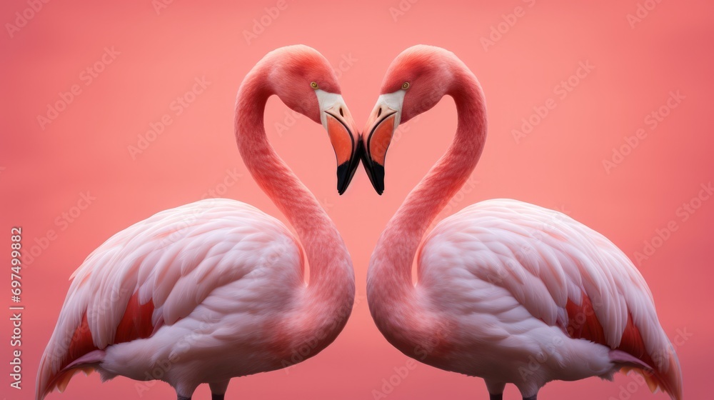 Naklejka premium Two Flamingos forming A Heart Shape