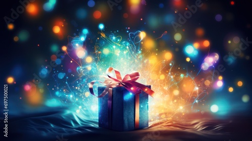 Gift Box with Bokeh and Magical Effects