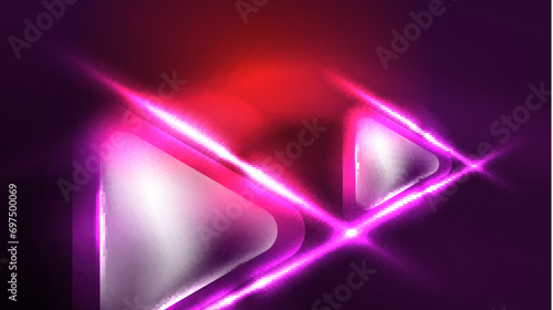 Techno neon triangles with light effects in the dark