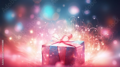Gift Box with Bokeh and Magical Effects
