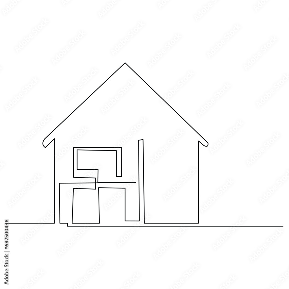 House single line continuous outline vector art drawing and simple one line home minimalist design House single line continuous outline vector art drawing and simple one line home minimalist design