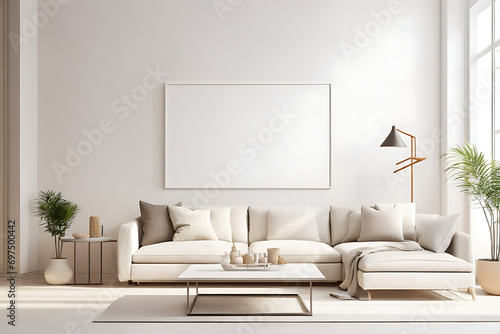 Photo white minimalist interior living room with White wall mockup