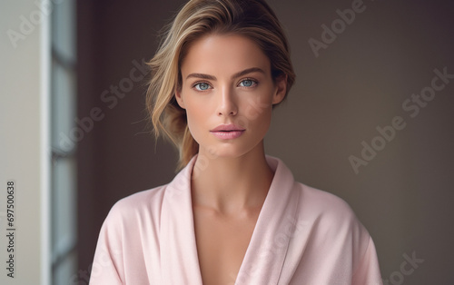 young and beautiful woman wearing cashmere robe
