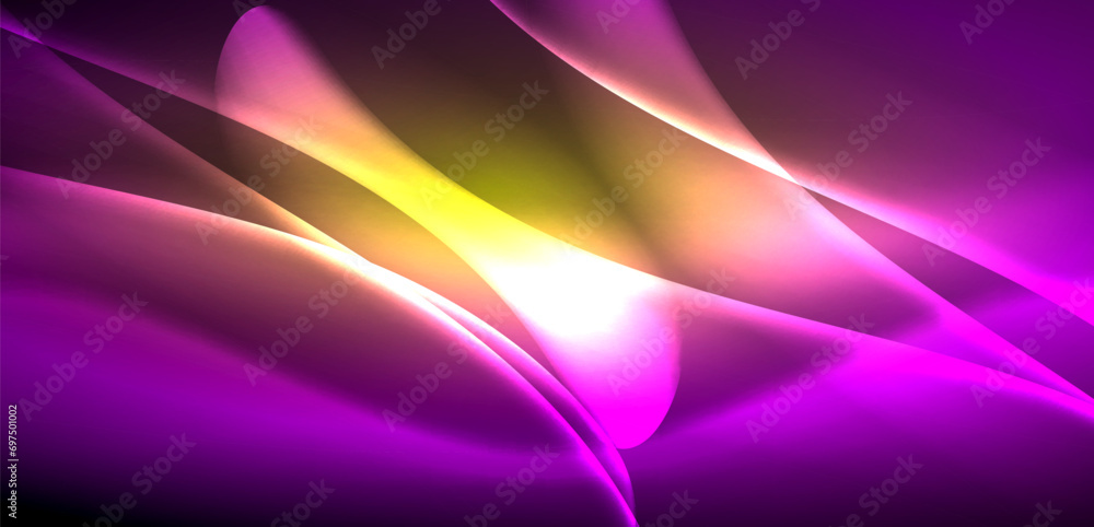 Dynamic waves in ethereal glow of neon lights. Concept merges fluidity of motion with vibrant allure of neon, crafting entrancing backdrop that embodies both vitality and futuristic sophistication Dynamic waves in ethereal glow of neon lights. Concept merges fluidity of motion with vibrant allure of neon, crafting entrancing backdrop that embodies both vitality and futuristic sophistication