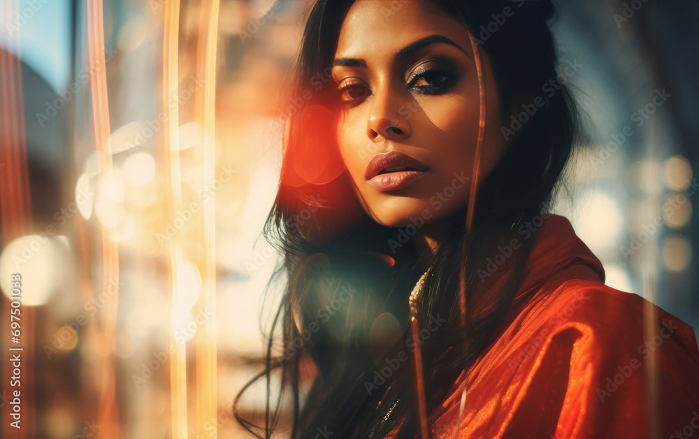 young indian woman face with double exposure young indian woman face with double exposure