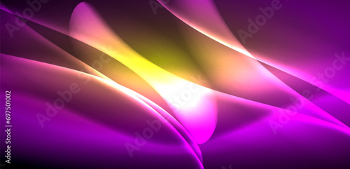 Dynamic waves in ethereal glow of neon lights. Concept merges fluidity of motion with vibrant allure of neon, crafting entrancing backdrop that embodies both vitality and futuristic sophistication