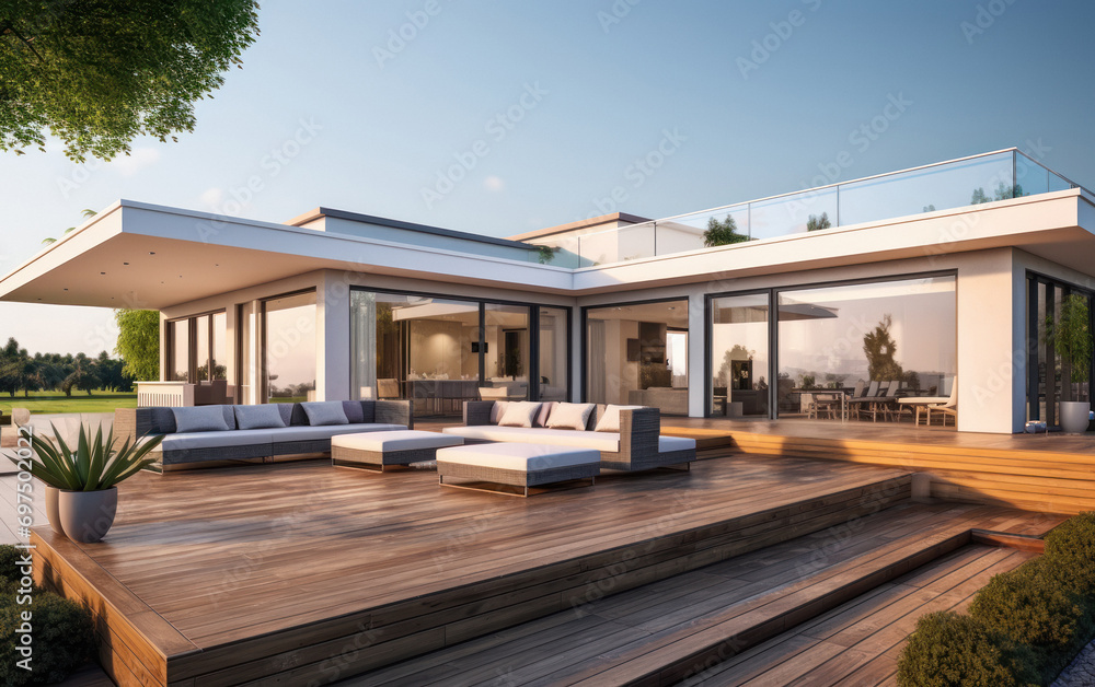 Fototapeta premium exterior of newly built luxury house.