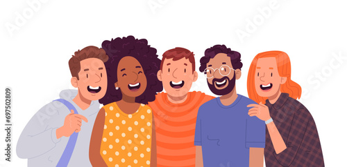 Happy friends. A company of young joyful people on a white background. Friendship and unity concept