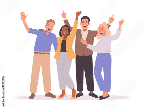 Happy business people in full length on a white background. Men and women, colleagues