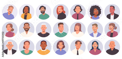 Collection of avatars of happy business people in a circle. Happy business men and women photo