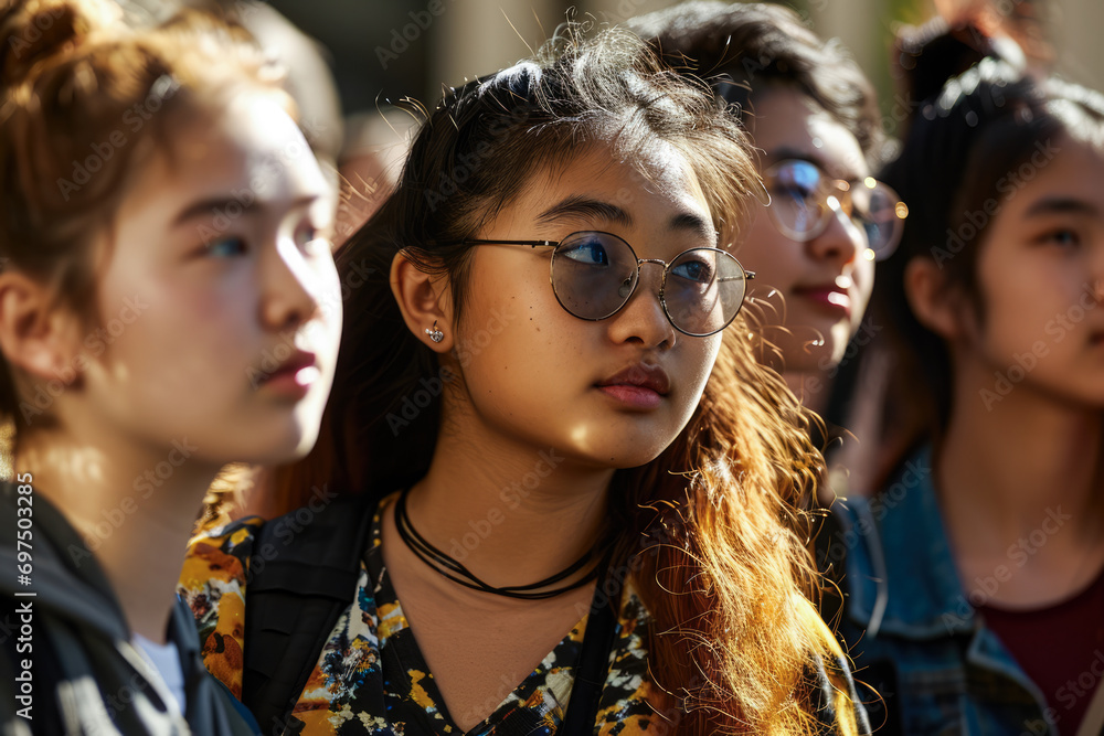 Group of young diverse women at their study place. Representing the diversity at the campus. Group of young diverse women at their study place. Representing the diversity at the campus.
