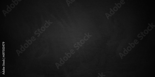 Dark black grunge textured concrete old blackboard and chalkboard rough background. Panorama dark grey black slate background or texture. Vector black concrete texture. Stone wall background.