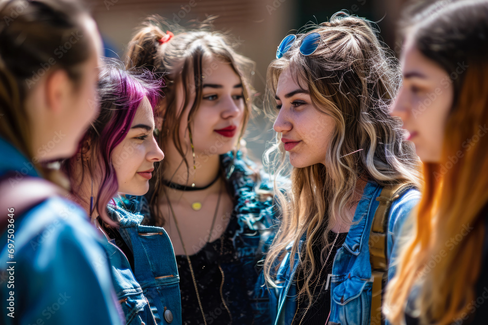 Group of young diverse women at their study place. Representing the diversity at the campus. Group of young diverse women at their study place. Representing the diversity at the campus.