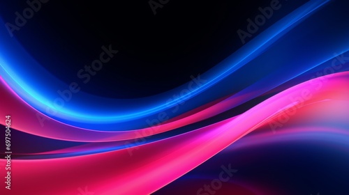 Neon blue and pink color strip wave paper on black. Abstract horizontal background © Dzmitry Halavach