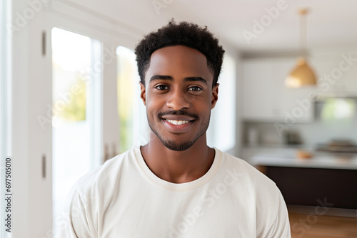 Smiling adult african american man at home