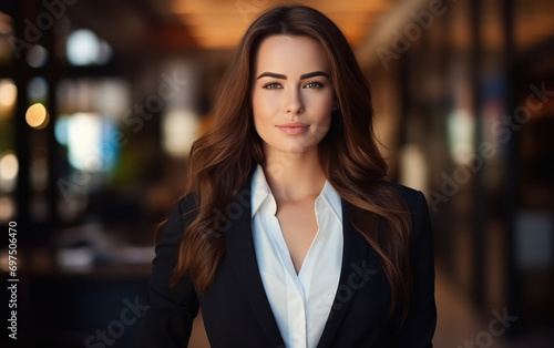 Young businesswoman or corporate employee in suit  ready for going to office.