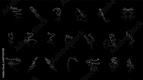 Set Black Outline Simple Line Abstract Collection Lightning Thunderstorm ABackground Light And Shine Electricity Vector Design Style