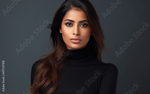 young beautiful woman in turtleneck sweater.