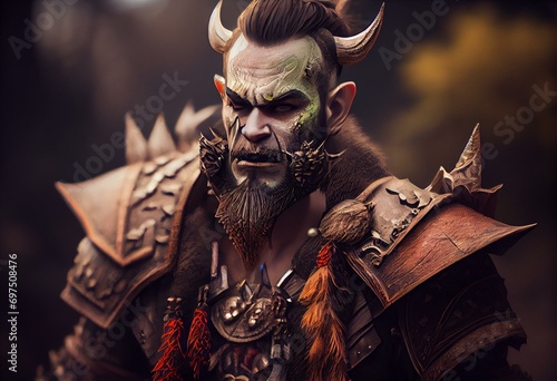 A male orc warlock from DnD fantasy world. Generative AI photo