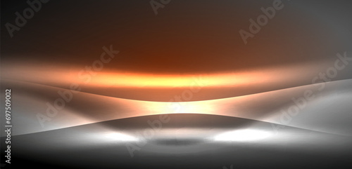 Neon-lit waves surge across background, mesmerizing dance of luminescence and motion. Dynamic backdrop captures essence of energy and modern aesthetics