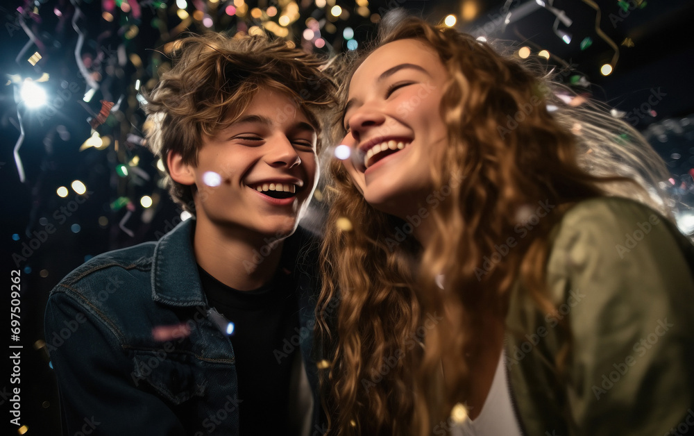teenager boys and girls laughing and enjoying party