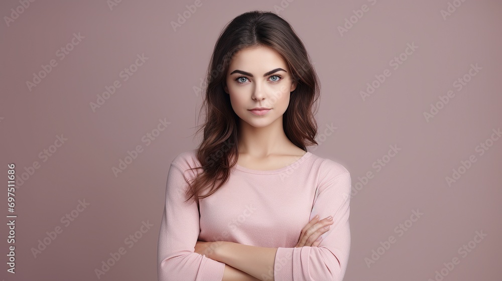 Angry with you. Concentrated young woman pressing lips and looking straight at camera. Angry with you. Concentrated young woman pressing lips and looking straight at camera.