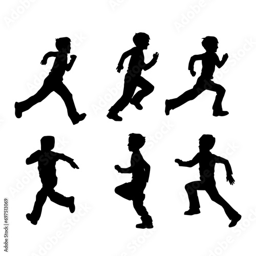 Collection silhouette of children running.