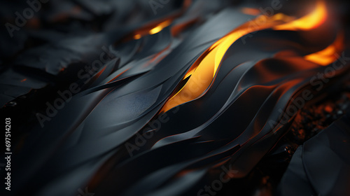 Fiery Elegance: Abstract Black Background with Smooth Orange Wave and Colorful Pattern