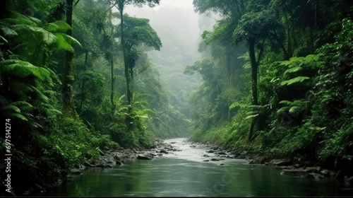 Emerald Jungle  Rainforest Scene with Misty Ambiance